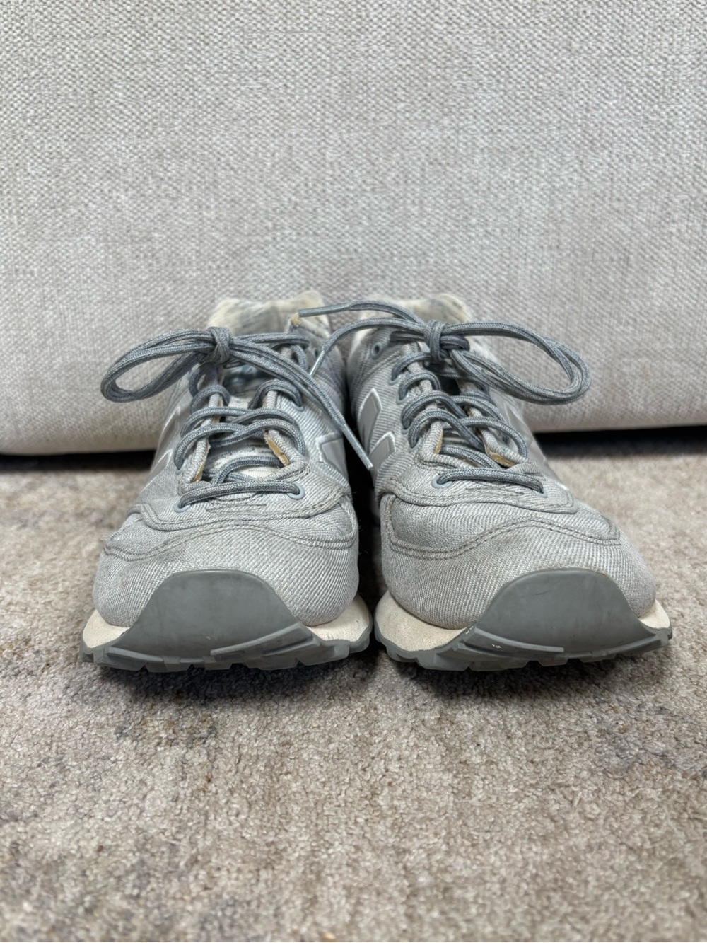 New Balance Gray Mesh and Suede Lace-Up Sneakers